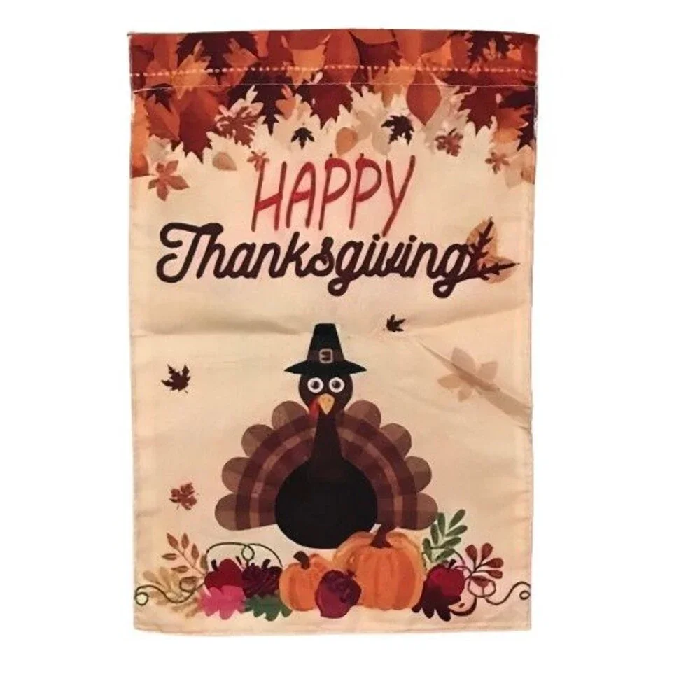Thanksgiving Garden Flag 12x18in Polyester Doublesided Turkey Happy Thanksgiving
